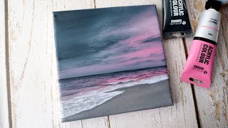 Pink storm seascape painting on canvas 💗 #shorts