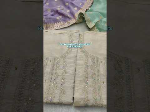 Pure Tissue Organza Silk Designer Salwar Suits #wholesale #yadgar #dressmaterials #tissue #organza