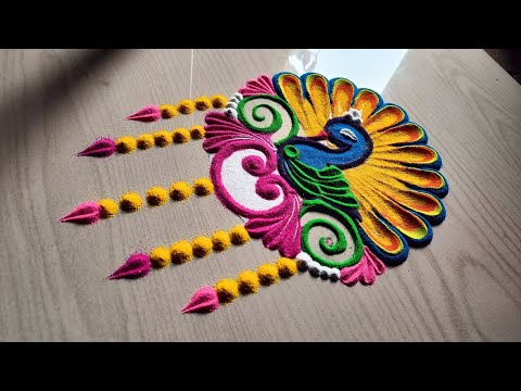 Beautiful Peacock Rangoli Designs/New Year Special Rangoli Designs