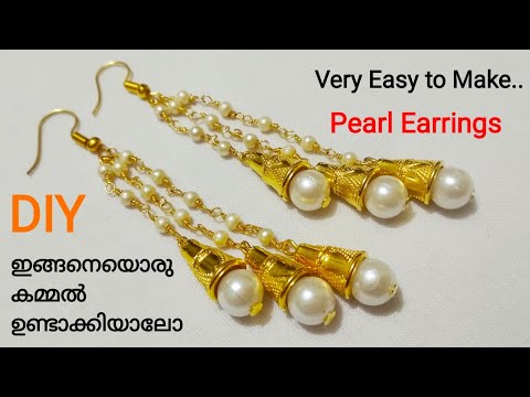 Pearl Earrings Making At Home || Jewellery Making Malayalam || DIY Earrings || Shabna's Designs