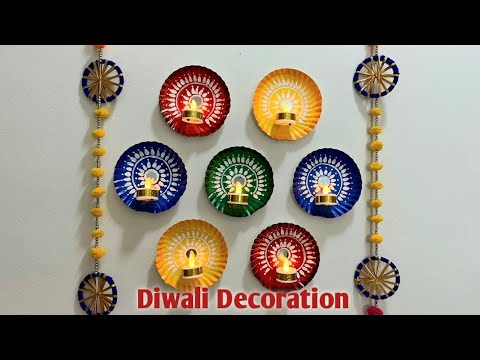 Diwali Decoration Ideas / Diya wall Decor #diyastand #paperplatecraft  #diwalidecoration #flower