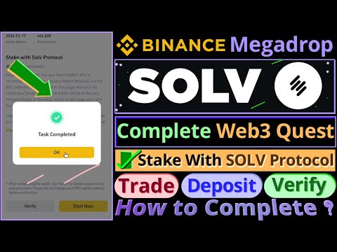 Binance SOLV Megadrop || How to complete Web3 quests || Stake BTCB || Verify Task