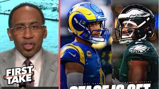 FIRST TAKE | Stephen A. predictions Eagles vs Rams in divisional: Jalen Hurts or Matthew Stafford?