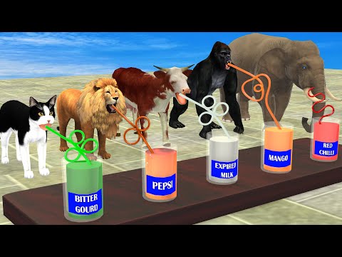 Don't Choose The Wrong Straw Challenge With Elephant, Cow, Lion, Gorilla Cat Animals Game 2023