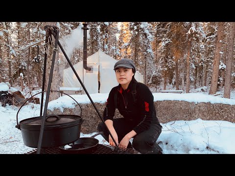 WINTER CAMPING in a HOT CAST IRON TENT