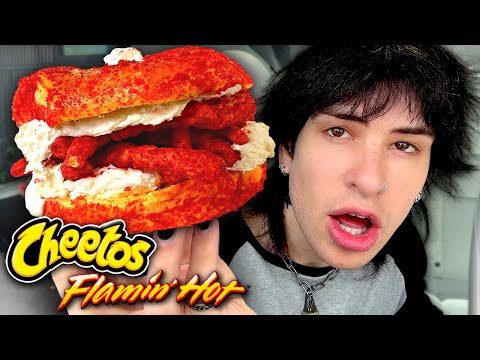 Trying a FLAMING HOT Cheeto Bagel!