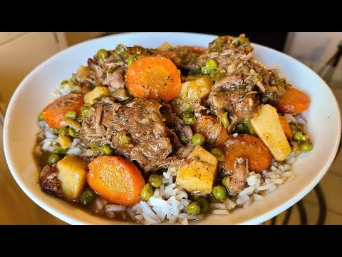 Smothered Turkey Neck Stew | Homemade Turkey stew with vegetables over rice