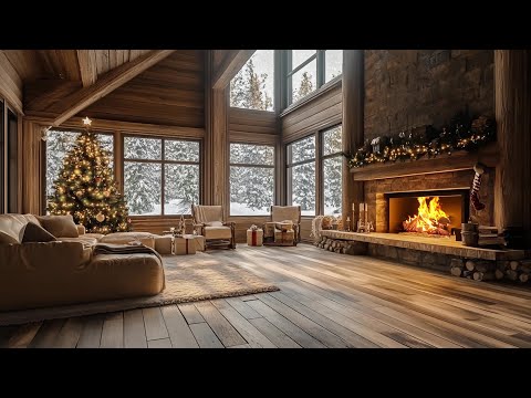 Tranquil Winter Forest Snowfall | Cozy Fireplace Ambience for Stress Relief & Deep Sleep