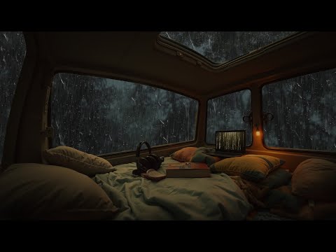 Cozy Raindrops on the Camping Car | Sound for sleep, relieve stress | Rain on roof of car 10h