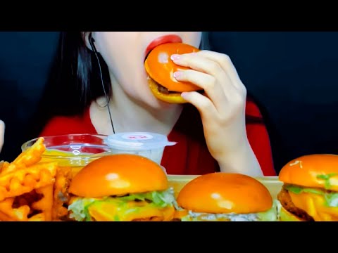 ASMR, Mukbang, Crispy Chicken Cheese Burger, Fried Waffles Eating Vlog,  @ZulfiaASMR