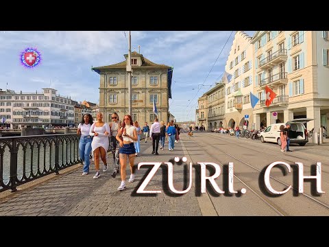 SWITZERLAND ZURICH ✨ Stroll to Bahnhofstrasse from Münster Bridge 4K Limmatquai / Love Lock Bridge