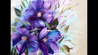 Acrylic Painting Purple Flowers, Floral Impression, Blumen Impression, Lila Blumen Acrylmalerei V444