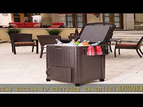 Suncast Resin 77 Quart Wicker-Look Outdoor Patio Cooler with Wheels, Java