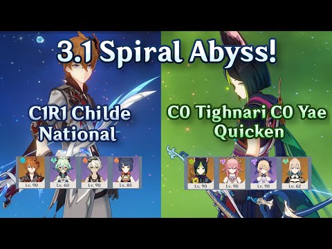 C1R1 Childe National + C0 Tighnari C0 Yae Quicken | 3.1 Abyss | 9 Stars Continuous