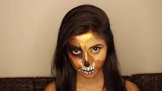 Last Minute Creepy Halloween makeup look | Half Skull makeup tutorial | Sarbani debroy