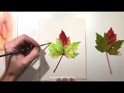 Green Red Leaf Watercolor Painting