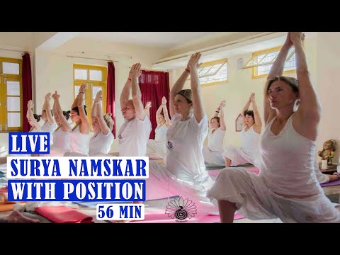 LIVE : Sun salutation with positions at Patanjali Yoga Foundation, Rishikesh, India | 56 Minutes