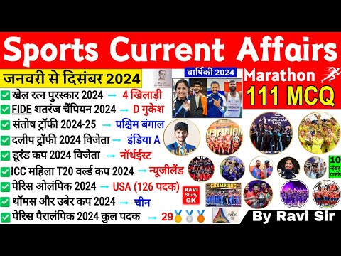 Sports Current Affairs 2025 | January To December Sports Awards 2024 | Sports Khel Puraskar 2025