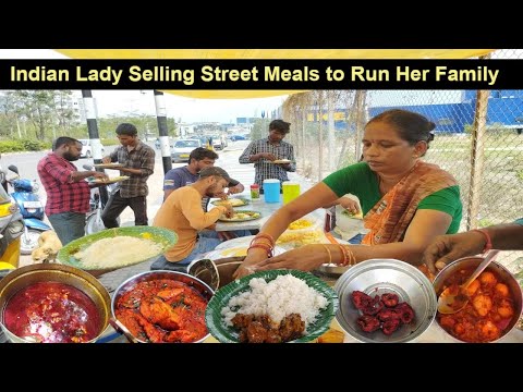 Hard Working Women Selling Cheapest Roadside Unlimited Meals | Hyderabad Street Meals 2023