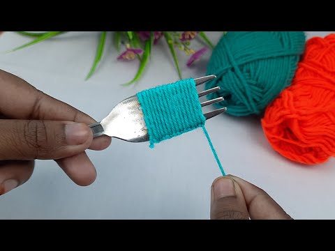 Super Easy Woolen Flower Making Trick with Fork - Hand Embroidery Designs - Amazing Trick