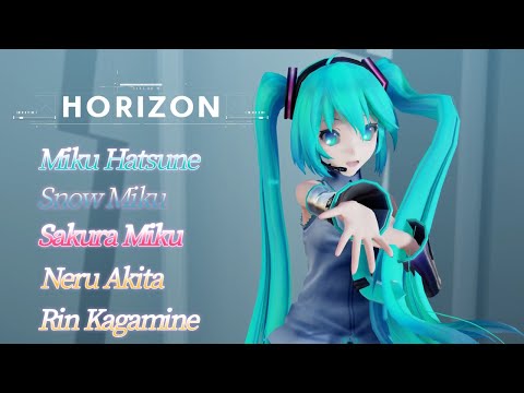 【MMD】HORIZON Miku SnowMiku SakuraMiku Neru Rin (NekoNyan様リクエスト）