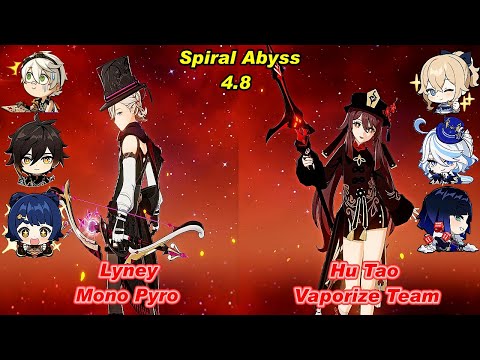 (4.8) C0 Lyney Mono Pyro  & C0 Hu Tao Vaporize  Spiral Abyss Floor 12 Full Star _F2P