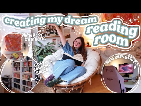 room makeover: creating my dream reading nook, redecorating my bedroom, desk setup & bookshelves 💗