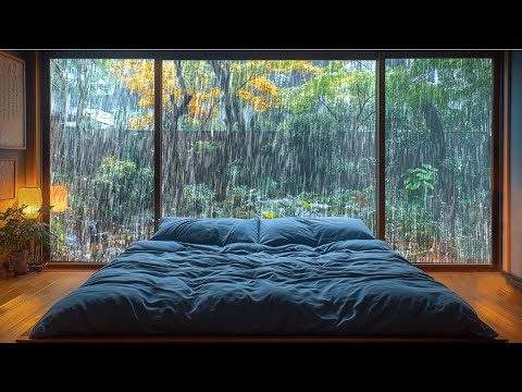 The soothing sound of rain in cozy bedroom. Rain sounds for sleeping, ASMR