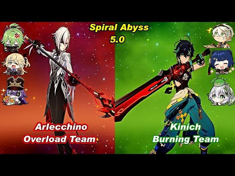 (5.0) C0 Arlecchino Overload Team & C0 Kinich Burning Team  Spiral Abyss Floor 12 Full Star_F2P