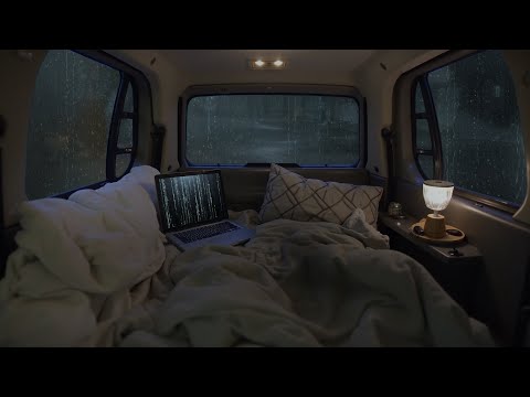 Peaceful Rain Inside a Camping Car - Rain on roof for Studying and Relaxing - 10 Hours