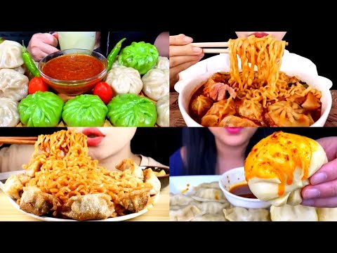 ASMR EATING DIFFERENT TYPES OF SPICY MOMO🔥🤤 BEST EATING FOOD VIDEO - 16