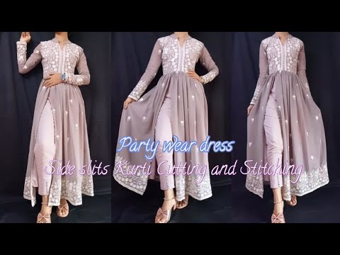 Party wear dress cutting and Stitching/side slits kurti/frock cutting and Stitching