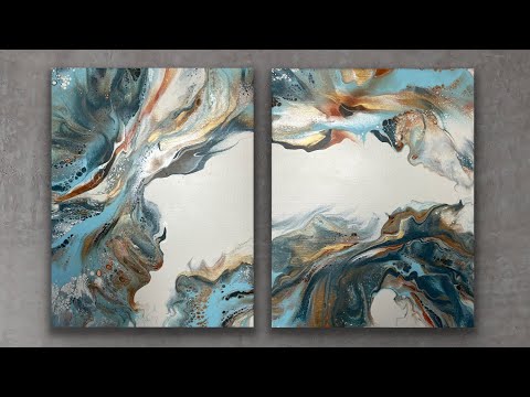 STUNNING DUTCH POUR DIPTYCH with Earthy Tones | Acrylic Pour Art Therapy