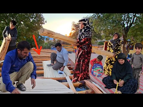 See how nomadic people make roof of a barn: Doora's family is hard at work