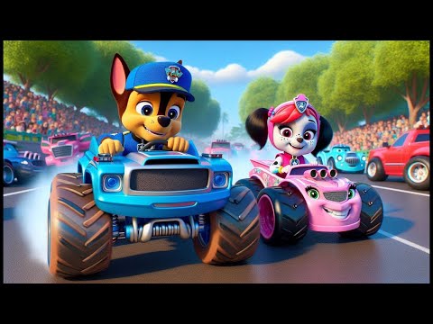 CHASE vs SKYE monster truck racing?! Very Funny Story | Paw Patrol Ultimate Rescue | Rainbow 3