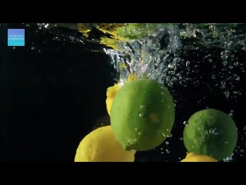 Quiet Music For Kids In The Classroom - Sensory fruit dropping in water with bubbles - sensory video