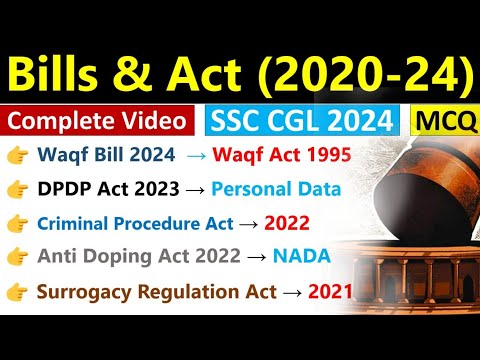 Important Bills 2024 | For SCC CGL 2024 | Important Bills & Acts | 2020 To 2024 | Top MCQs