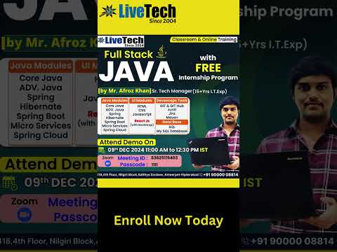 "Full Stack Java Batch Starting 9th Dec at LiveTech Institute! Enroll Now! #java #softwaretraining