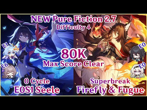 Pure Fiction 2.7 - E0S1 Seele Herta 0 Cycle x Firefly Fugue 80K Max Score Clear | Honkai Star Rail