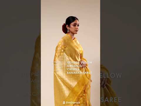 Golden Yellow Organza Chiniya Banarasi Saree | SINGHANIAS | Ph: 913 323 3310