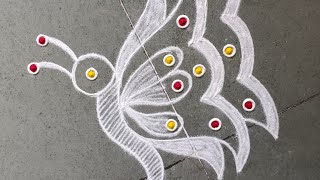 Beautiful butterfly rangoli design|easy freehand butterfly rangoli|butterfly muggulu|butterfly kolam