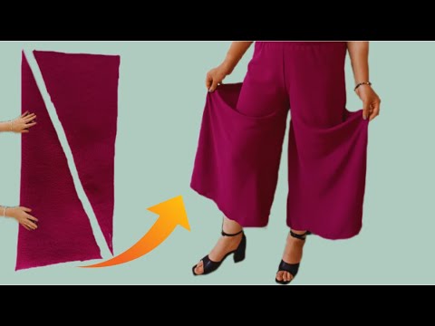 Very Easy how to Cutting and Trousers Stitching | Palazzo Skirt Pants Tutorial with for beginners