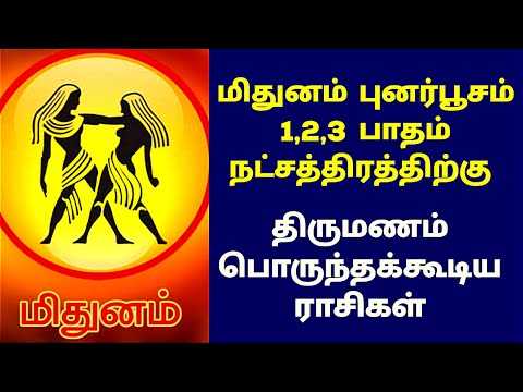 மிதுனம் புனர்பூசம் 1,2,3 பாதம் நட்சத்திரத்திற்கு திருமணம் பொருந்தக்கூடிய ராசிகள்