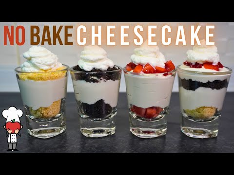 No-Bake Cheesecake Shooters in 4 Delicious Flavors! (Shortbread, Oreo, Strawberry, Layered)