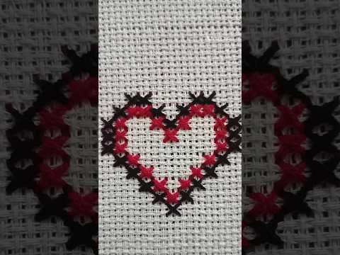 Cross stitch Heart 💕 Design 😍#crossstitch #heart #shorts