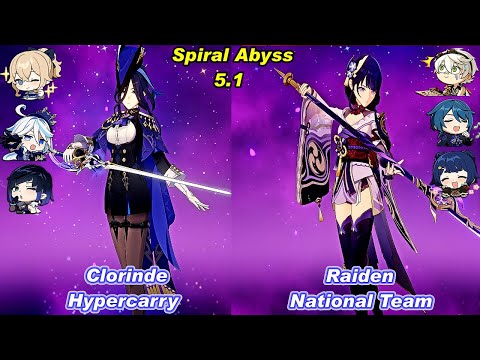 (5.1) C0 Clorinde Hypercarry & C0 Raiden National Team Spiral Abyss Floor 12 Full Star