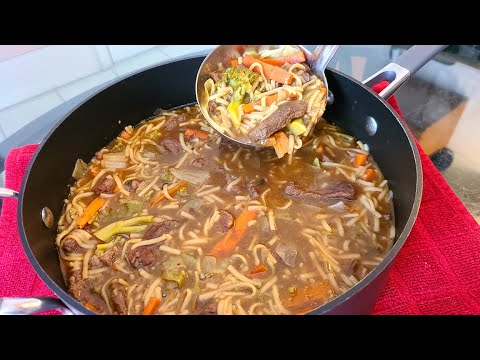 Beef and broccoli noodle soup