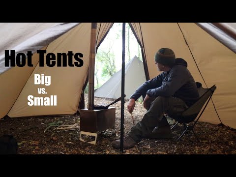 Hot Tents - Big Vs. Small.  OneTigris Rock Fortress Tent and Tiger Roar Stove. Tent Stove Sausages.