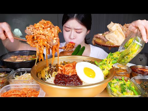 ASMR MUKBANG | HOME MEAL ON A TIRING DAY 😉 BIBIMBAP & SOYBEAN PASTE STEW & SEAWEED! KOREAN HOME FOOD