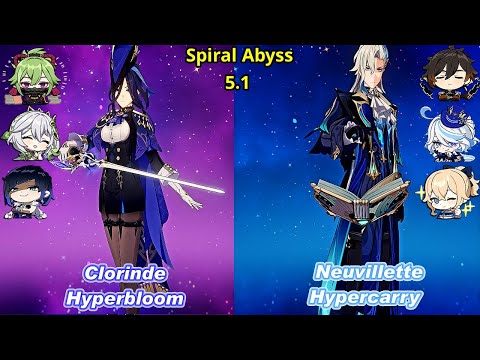 (5.1) C0 Clorinde Hyperbloom & C0 Neuvillette Hypecarry Spiral Abyss Floor 12 Full Star